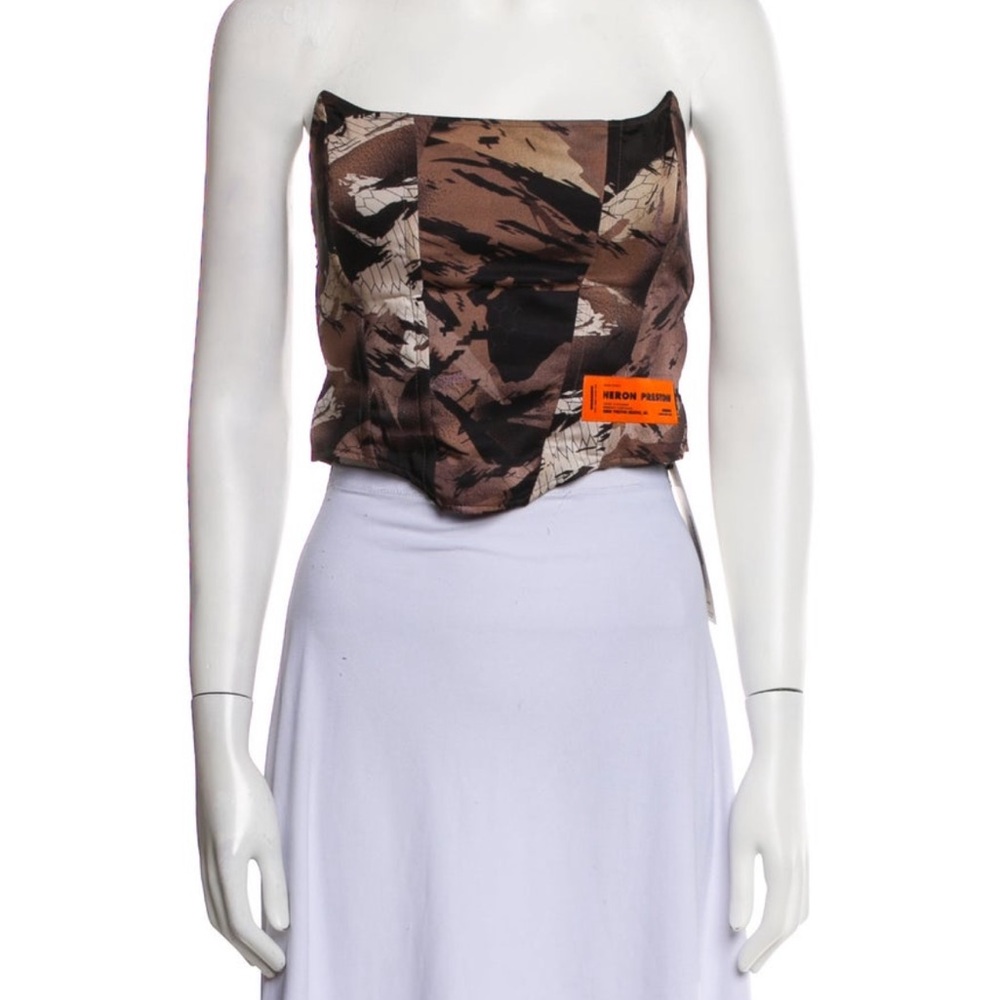 Heron Preston Camouflage Strapless Top with Orange Tag